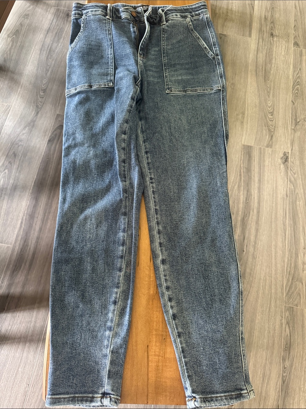 Judy Blue Dark Blue Straight Leg Jeans with Front Patch Pockets